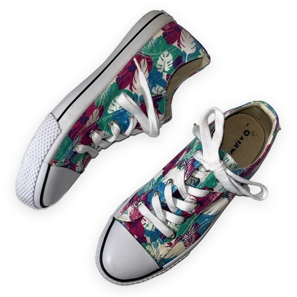 Airwalk‎ Hawaiian Hibiscus Floral Print Sneakers Womens 9 Pink Green Purple